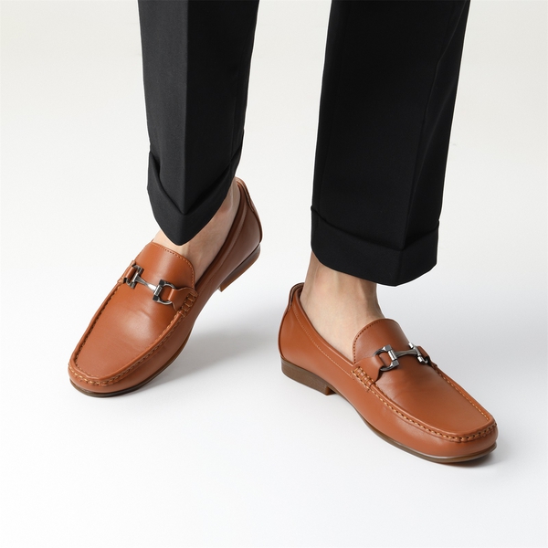 Men's PU Leather Metallic Horsebit Loafers - TAN - 6